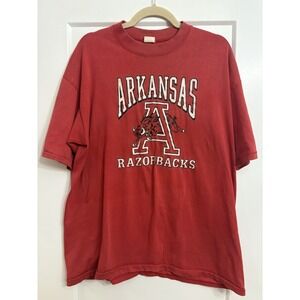 Vintage 80s Arkansas Razorbacks Spell Out T-Shirt Made‎ In USA Single Stitch